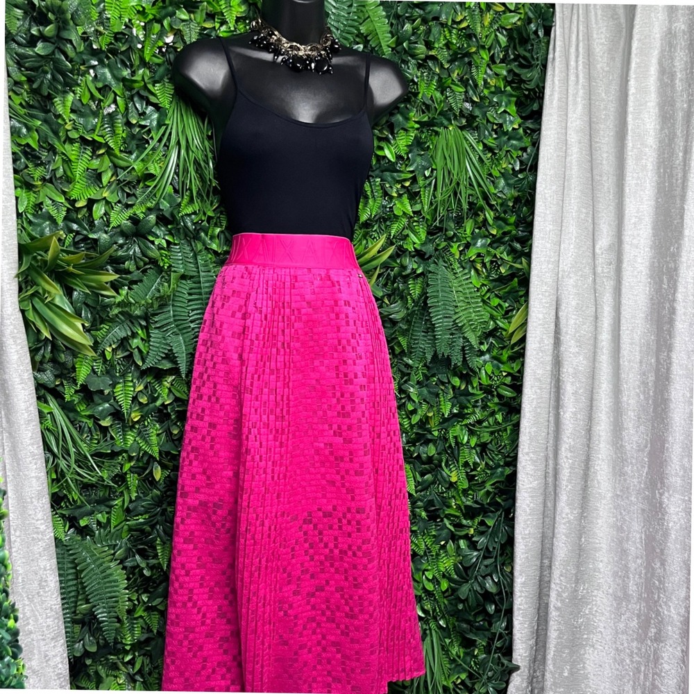 Armani Exchange Skirt Size 10 Pink Pleated Midi A Line Career Party 2983 - Picture 3 of 14